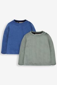 JoJo Maman Bébé Denim Blue & Khaki Green 2-Pack Plain Long Sleeved Tops (576124) | €32