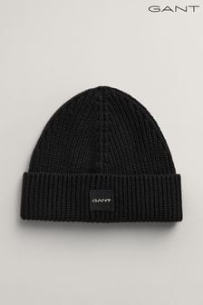 Czarny - Gant bawełniana prążkowana czapka beanie z logo (576402) | 142 zł