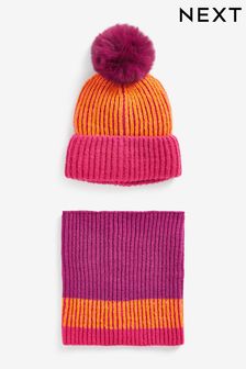 Arancione/Rosa a blocchi di colore - Set cappello e sciarpa ad anello (1-13 anni) (576518) | €18 - €22