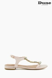 Dune London Nissa Flache Sandalen mit T-Steg und Opal-Steinen, Creme (576620) | 66 €