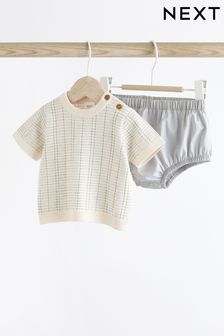 灰色／白色 - Knitted Baby Top And Bloomer Short Set (0個月至2歲) (576636) | NT$890 - NT$980