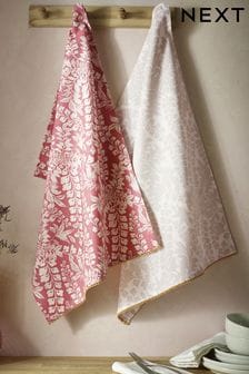 Set of 2 Natural Floral Design Tea Towels