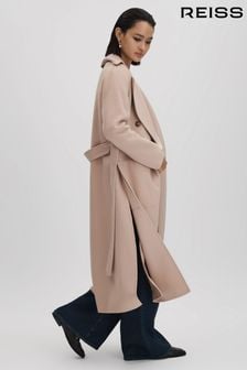 Reiss Neutral Sasha Wool Blend Double Breasted Blindseam Coat (577070) | €432