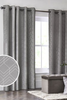 Grey Velvet Metallic Geo Eyelet Lined Curtains (577188) | €30 - €67