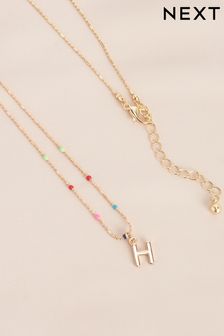 Gold Tone H Initial Beaded Necklace Letter R (577383) | AED29