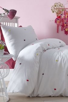 Appletree White Lotte Tufted Cotton Duvet Cover And Pillowcase Set