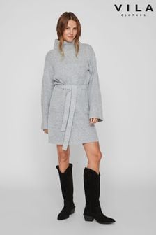 VILA Grey Long Sleeve High Neck Cosy Jumper Dress (577815) | $65