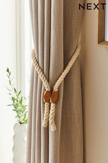 Natural Magnetic Rope and Wood Curtain Tiebacks Set of 2 (578412) | ￥1,540