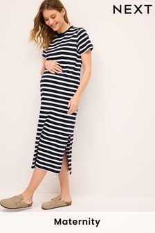 Navy Blue Maternity Stripe T-Shirt Dress (578440) | OMR11