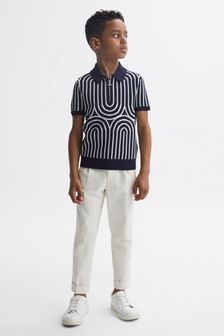 Reiss Navy/White Maycross Junior Half-Zip Striped Polo T-Shirt (578621) | €58