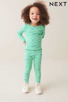 Green Flower Rib Jersey Leggings (3mths-7yrs) (578741) | kr90 - kr130