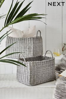 Grey Plastic Wicker Set of 2 Baskets Storage (578895) | $50