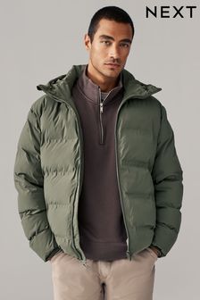 Khaki Green Regular Length Shower Resistant Heatseal Hooded Puffer Coat (578935) | €107