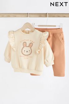 Cream/ roza zajček - 2-delni udoben komplet puloverja in legic za dojenčke (579093) | €12 - €14