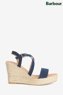 Barbour® Navy Lucia Leather Espadrille Wedge Sandals (579211) | AED764