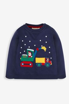 JoJo Maman Bébé Navy Blue Santa in a Digger Appliqué Sweatshirt (579308) | €39