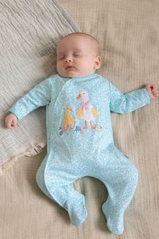 JoJo Maman Bébé Blue Duck Appliqué Zip Cotton Baby Sleepsuit (580899) | HK$216