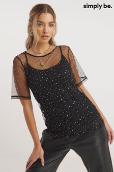 Simply Be Black Sparkle Mesh Overlay Top (581008) | LEI 131