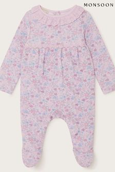 Monsoon Pink Newborn Ditsy Quilted Sleepsuit (581207) | 176 SAR