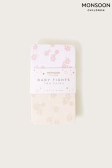 Monsoon White Floral Print Baby Tights 2 Pack (581322) | €20