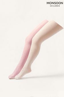 Monsoon Pink Glittery Print Tights 2 Pack (581618) | $25 - $27