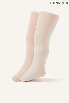 Monsoon Pink Baby Plain Tights 2 Pack (581954) | AED71