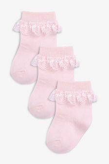 Pink 3 Pack Lace Trim Baby Socks (0mths-2yrs) (582080) | $9