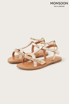 Monsoon Gold Leather Beaded Sandals (582166) | €32 - €35