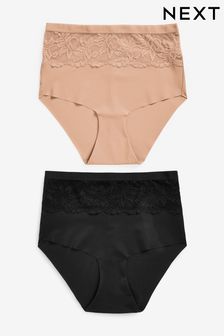 Black/Nude High Waist Lace Tummy Control Light Shaping Knickers 2 Pack (582432) | KRW38,800 - KRW42,700
