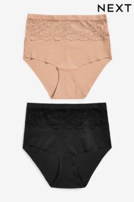 Black/Nude High Waist Lace Tummy Control Light Shaping Knickers 2 Pack (582432) | $51