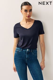 Azul marino oscuro - Camiseta holgada con cuello en V (582942) | 11 €