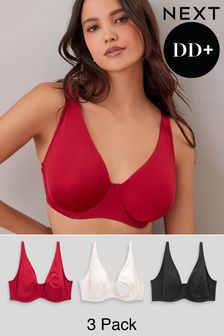 Red/Black/Cream Non Pad Full Cup DD+ Microfibre Smoothing T-Shirt Bras 3 Pack (583105) | $55