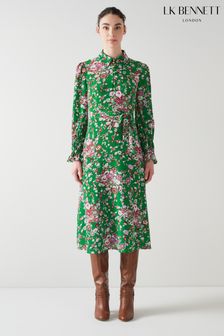 LK Bennett Green Rita Naive Floral Print Silk Dress (583959) | 328 €