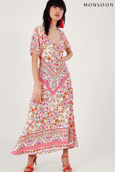 Sukienka maxi Monsoon Julietta z ekologicznej wiskozy w naturalnym kolorze z kwiatowym wzorem (583982) | 347 zł