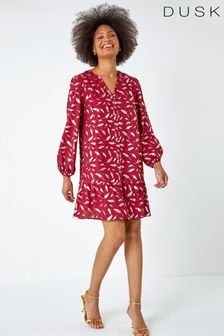 Dusk Red Metallic Foil Feather Shirt Dress (583985) | €69