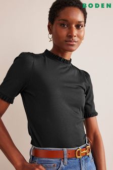 黑色 - Boden超柔軟褶邊設計T恤 (584248) | NT$1,300