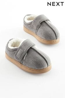 Grey Warm Lined Touch Fastening Slippers (584411) | $32 - $41