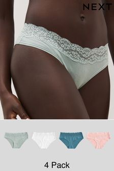 Green/Blush/White Short Cotton and Lace Knickers 4 Pack (584743) | ₪ 53