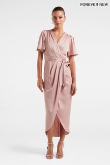 Forever New Pink Carolina Satin Midi Dress (585496) | €69