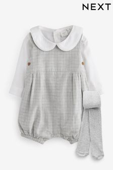 Grey Checked Smart Baby Romper, Bodysuit And Tights 3 Piece Set (0mths-2yrs) (585577) | OMR12
