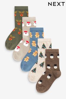 С рождественским принтом - Набор из 5 пар носков с высоким содержанием хлопка (586222) | €9 - €12