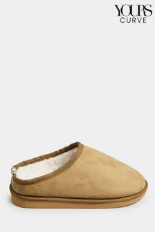 Natural - Yours Curve Wide Fit Faux Fur Line Mules Slippers (586705) | 131 LEI
