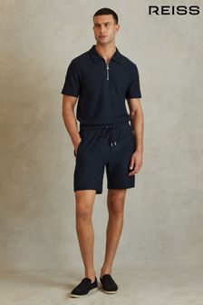 Reiss Navy Hester Textured Cotton Drawstring Shorts (586732) | €104