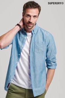 Superdry Blue Organic Cotton Studios Linen Button Down Shirt (586748) | 247 QAR