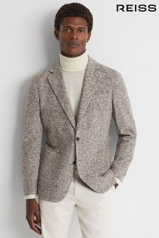 Reiss Grey Feather Slim Fit Wool-Cotton Check Single Breasted Blazer (587104) | 2,411 QAR