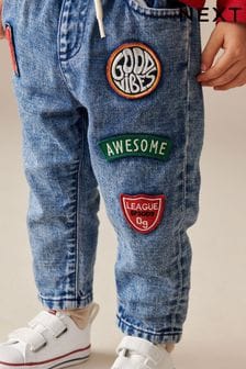 Blue Denim Pull On Badged 100% Cotton Jeans (3mths-7yrs) (587475) | KRW32,000 - KRW36,300