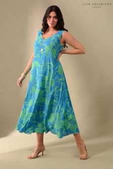 Live Unlimited Blue Floral Print V-Neck Maxi Swing Dress (588247) | $114