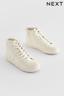 White Faux Fur Lined Standard Fit (F) Lace-Up High Top Trainers (588624) | KRW44,800 - KRW59,800