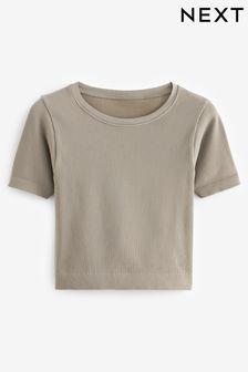 Natural Slim Fit Ribbed Short Sleeve Top (589006) | 75 zł
