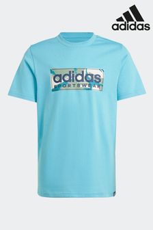 adidas Blue Kids Sportswear Camo Linear Graphic T-Shirt (589085) | kr169